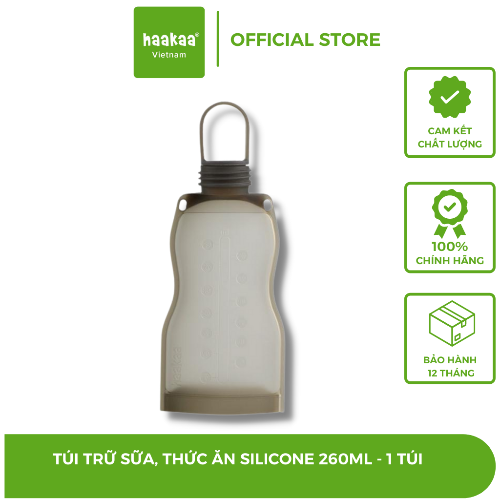 Túi trữ sữa, thức ăn dặm silicone Haakaa. Chất liệu cao cấp, an toàn. Không chứa BPA, PVC và phthalate. Dung tích 260ml