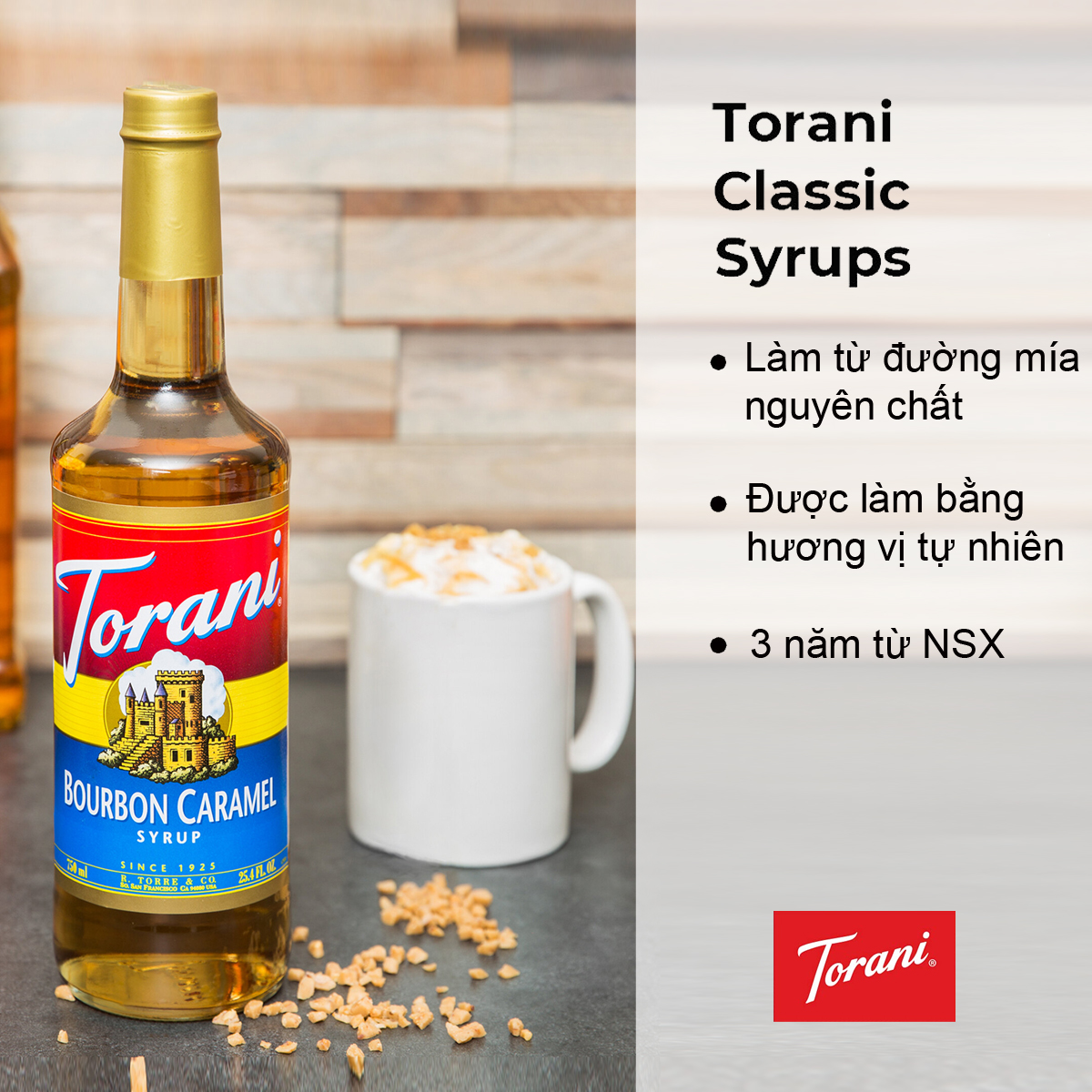 Siro Pha Chế Vị Caramel Bourbon Torani Classic Bourbon Caramel Syrup 750ml Mỹ