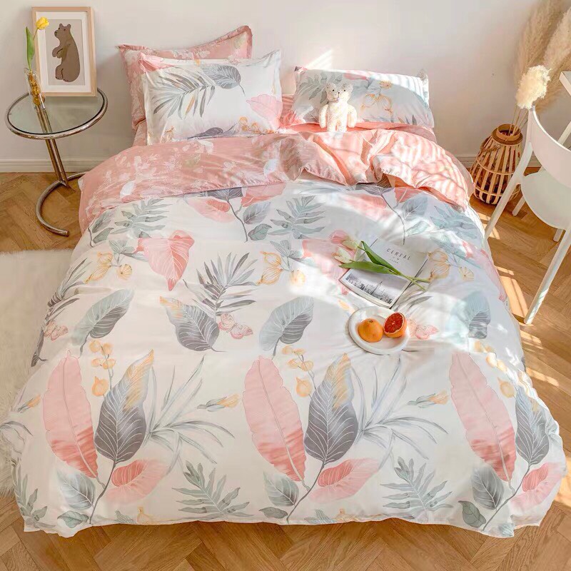 Bộ Chăn Ga Giường Full Set Cotton Korea Bedding ADU79 Đủ Kích Thước Trải Nệm 4 Món CỎ VỎ CHĂN - KO VỎ ÔM Mềm Mại Mịn Màng
