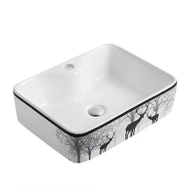 Chậu lavabo đặt bàn vuông hoa văn hươu