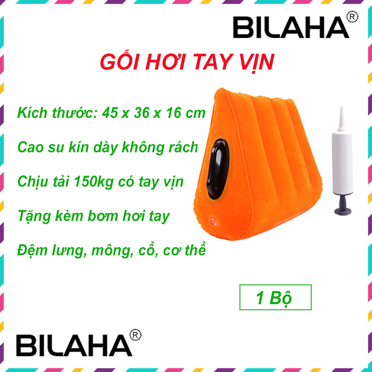 Hình ảnh Gối đệm bơm hơi hình tam giác hỗ trợ lưng cơ thể nâng cao tiện dụng cho các cặp đôi (Tùy Chọn Mẫu Combo Quà Tặng)