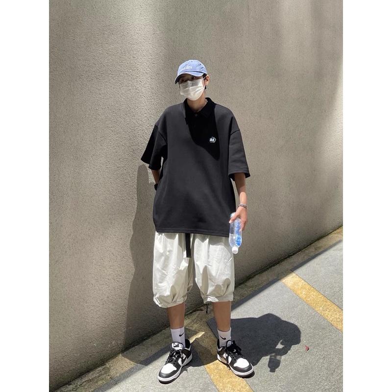 Áo PoLo form rộng phong cách Hàn Quốc thêu chữ AEcổ bẻ̂ ̛̃ Áo Pô Lô Unisex nam