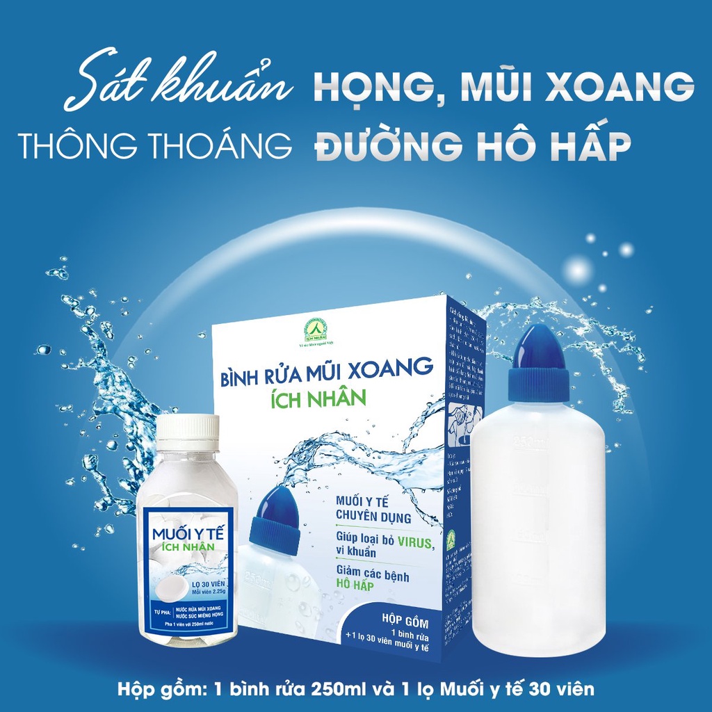 [Chính Hãng + FreeShip] Bộ 1 bình và 1 lọ muối y tế 30 viên BBR vệ sinh mũi họng diệt khuẩn, giảm các bệnh hô hấp