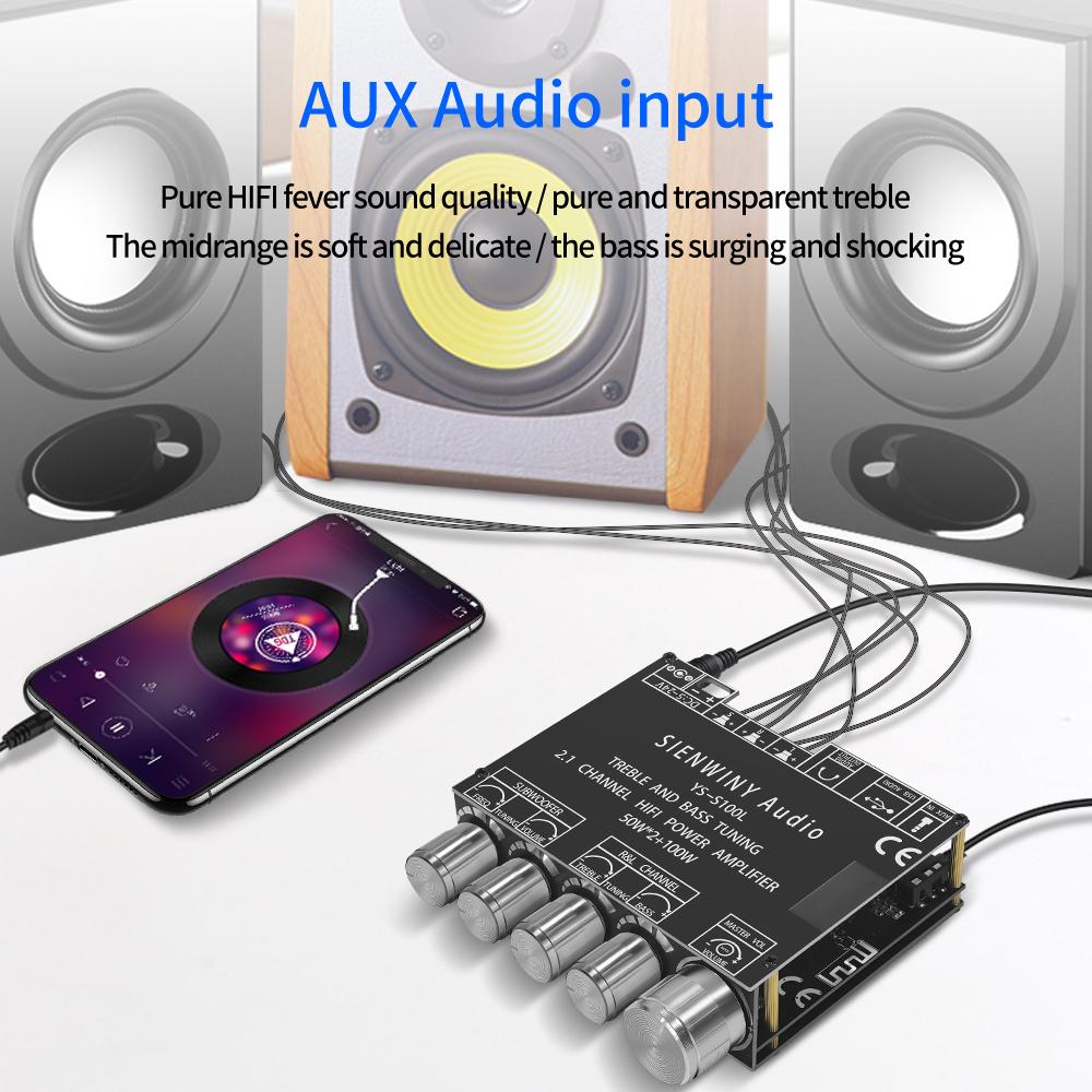 BT5.0 Intelligent 2.1 Channel Power Audio Stereo Subwoofer Amplifier Board 50W+50W+100W Treble Bass Note Tuning Mobilephone APP Contro