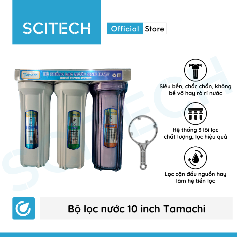 Bộ lọc nước thô đầu nguồn 3 cấp lọc 10 inch by Scitech - Hàng chính hãng