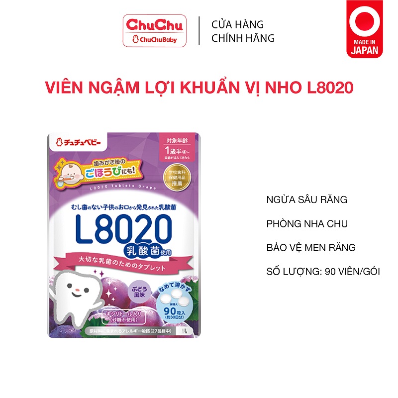 Viên ngậm lợi khuẩn L8020 ngừa sâu răng chuchu baby cho bé vị nho / dâu 90 viên