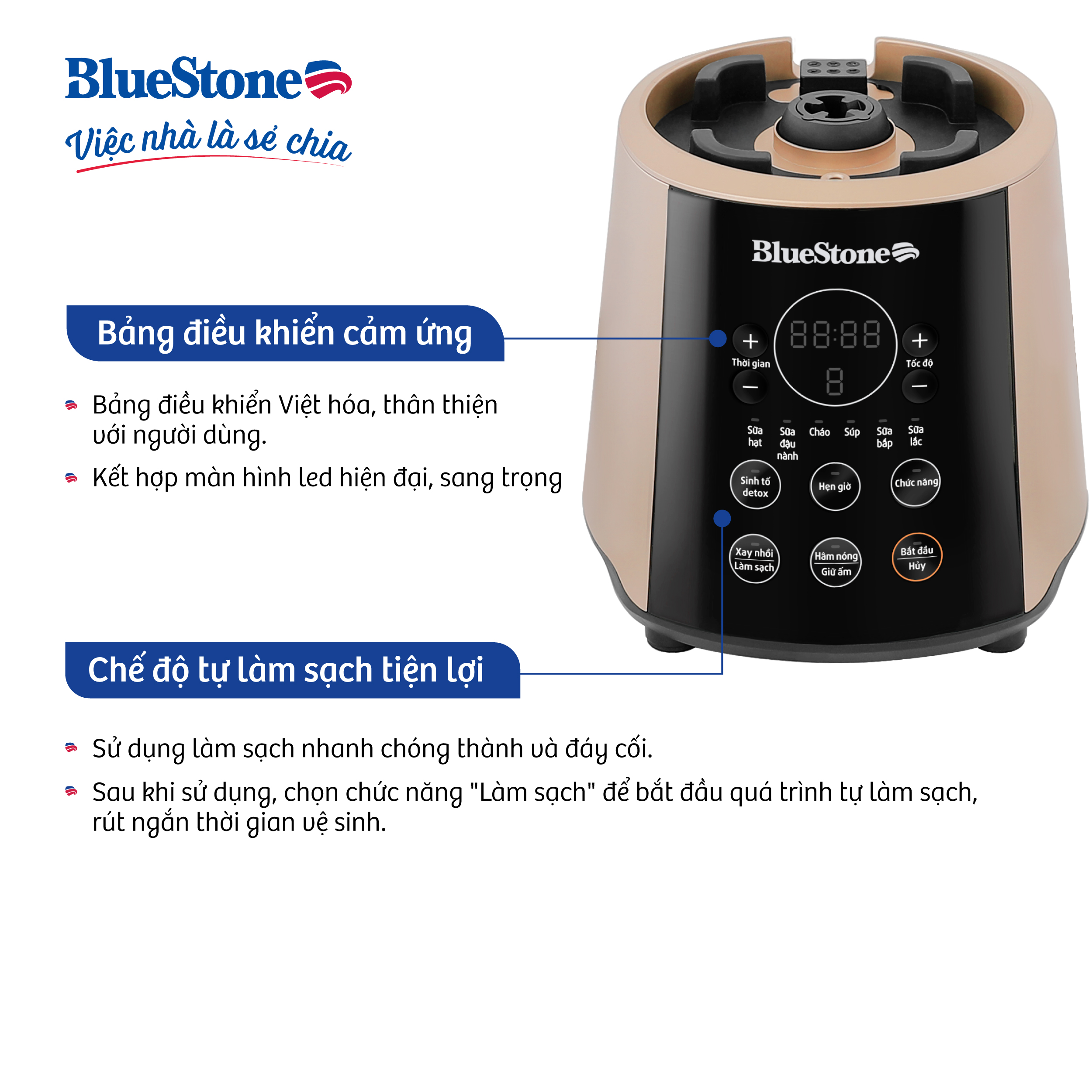 Máy Xay Nấu Sữa Hạt Đa Năng BlueStone BLB-6033 - Công suất 800W - 9 chương trình nấu - Bảo hành 24 tháng - Hàng chính hãng