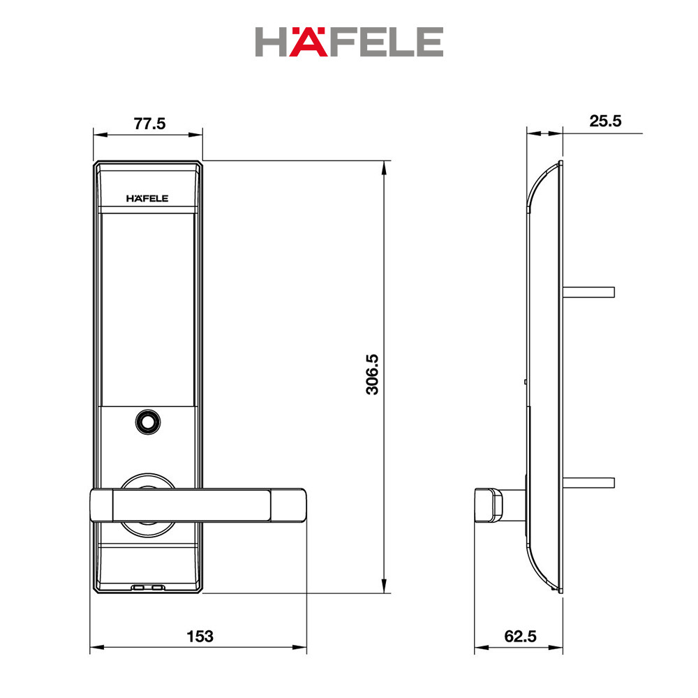 Khóa điện tử Hafele EL7500-TC/ 912.05.728 vàng thân khóa nhỏ - 912.05.728 Xuất xứ Hàn Quốc (Hàng chính hãng)