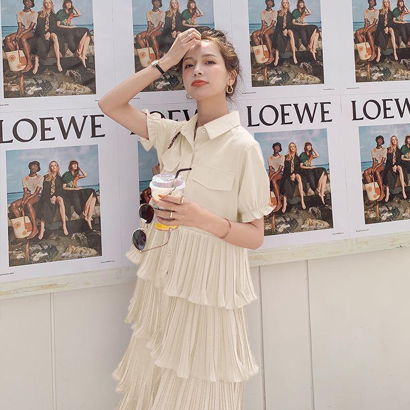 SHUANGYAN Blue Sea Yueno Fairy Mori Dress Platterone váy mối tình đầu màu đỏ 2023 mùa hè khí chất bánh váy chiffon đầm