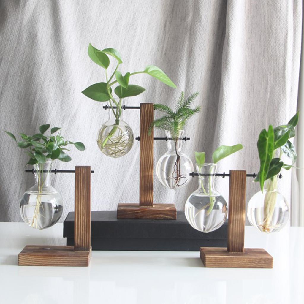 3X Test Tube Flower Vase Wooden Stand for  Plant Stand with 2 Vase