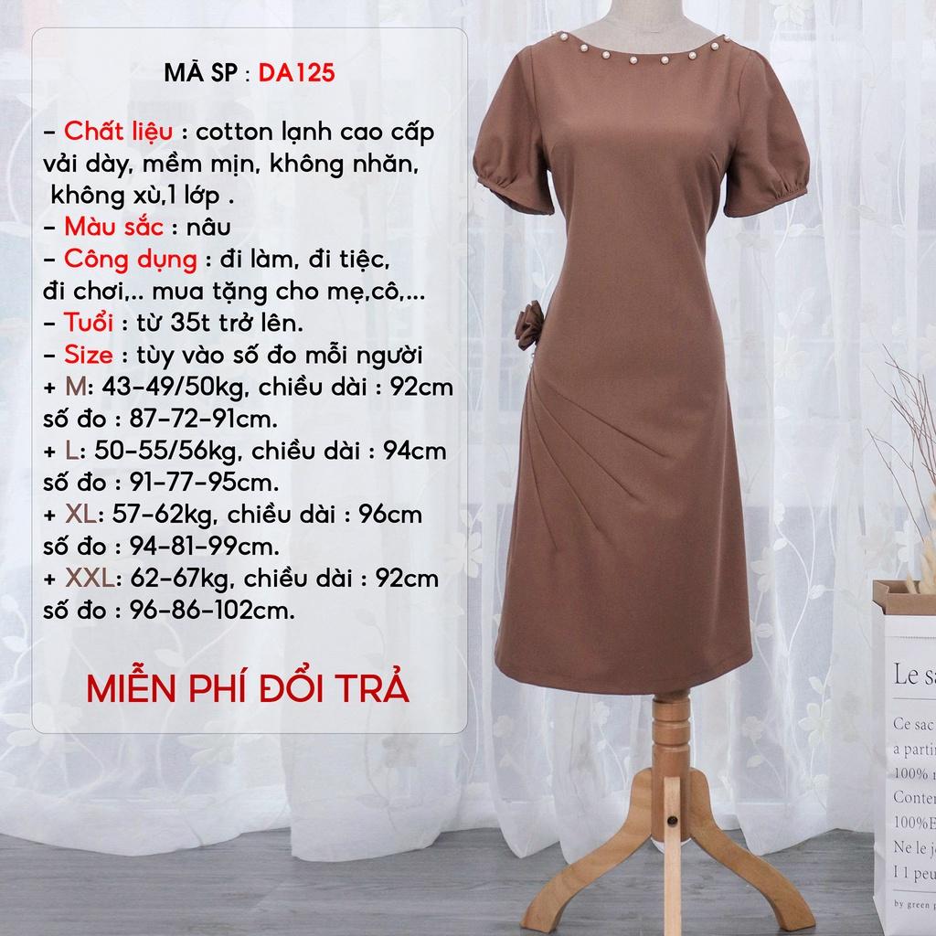 Đầm trung niên cho mẹ sang trọng AMYRA dáng suông công sở thiết kế hoa eo đính hạt phần cổ cho mẹ Da125