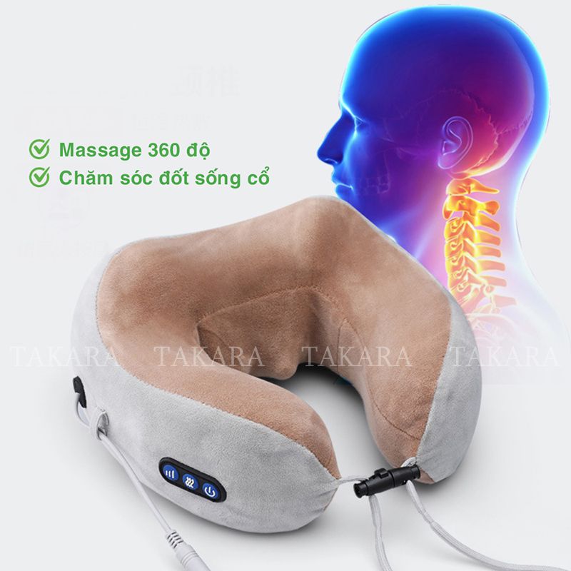 Gối Massage Cổ Chữ U, Máy Mát Xa Đeo Cổ TAKARA Đa Chức Năng Trị Liệu Giảm Đau Mỏi Cổ Vai Gáy