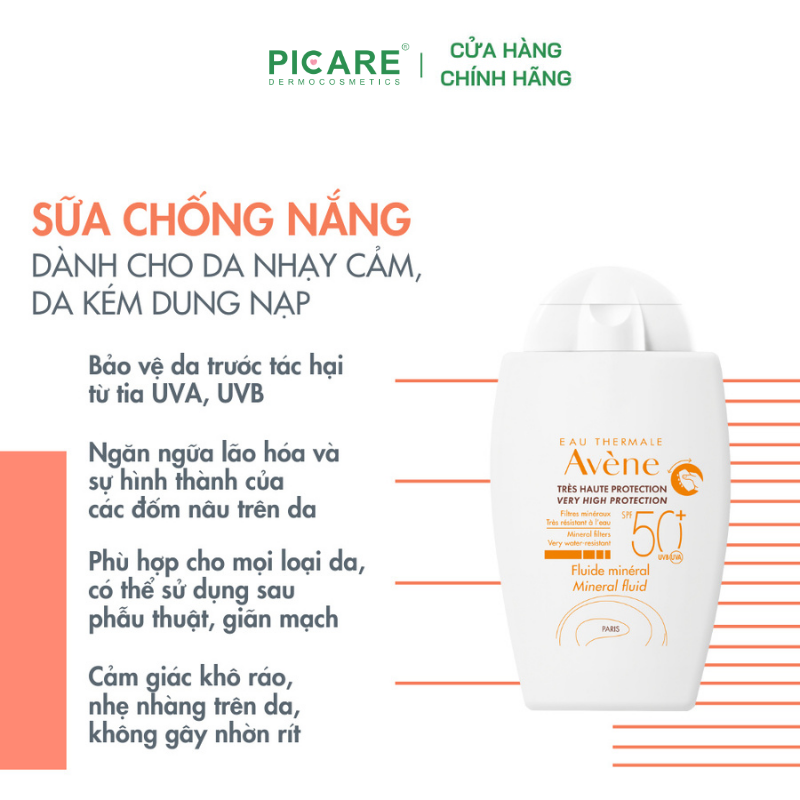 Sữa Chống Nắng Vật Lý Bảo Vệ Dành Cho Da Nhạy Cảm Avène Very High Protect Mineral Fluid SFP50+ 40ml