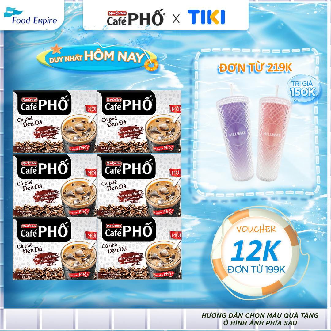 Combo 6 Hộp Cà phê Phố Đen Đá - Maccoffee (hộp 10 gói x 16g)