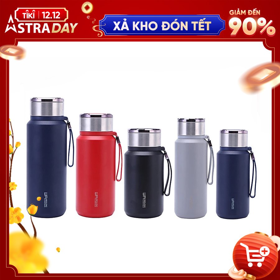 Bình giữ nhiệt kim cương 1500ML nắp đậy chặt chống rỉ sét giữ nhiệt nóng lạnh tốt 6 - 8h có quai đeo chắc chắn thiết kế sang trọng mầu sắc thanh lịch tiện lợi 1 lưới lọc inox pha trà