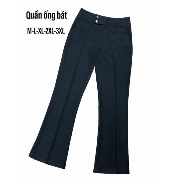 Quần loe nữ ống bát lưng cao có bigsize cạp cao chất vải bố màu bò và màu đen dễ phối đồ cho nữ có cỡ lớn