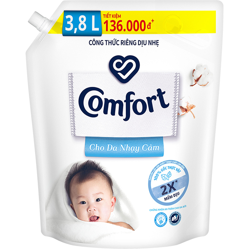 Nước Xả Làm Mềm Vải Comfort Chăm Sóc Dịu Nhẹ Cho Da Nhạy Cảm 3.8L