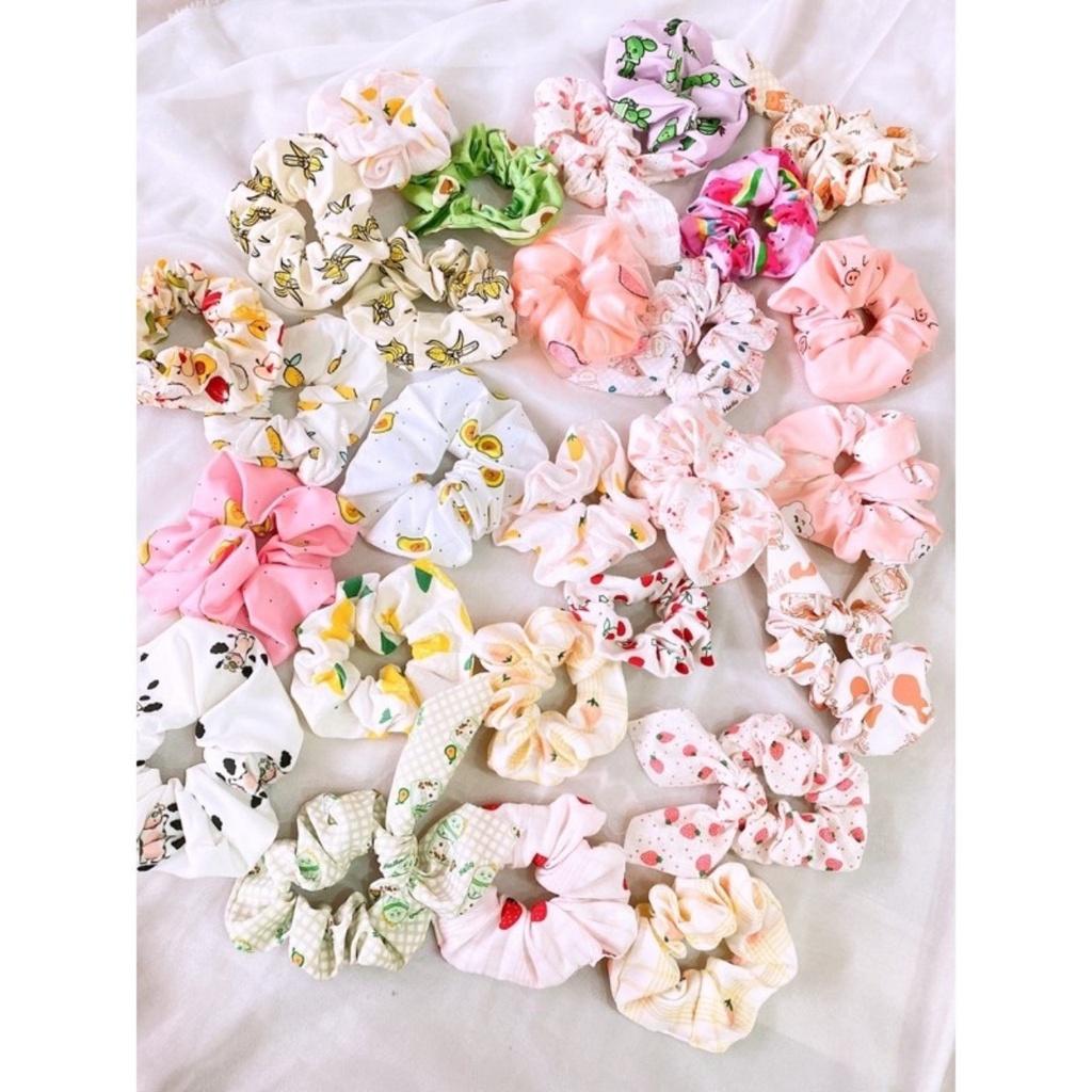 Scrunchies,dây buộc tóc,cột tóc trái cây ,bò sữa ,hoạt hình ,..chất voan, phi bóng ,lụa