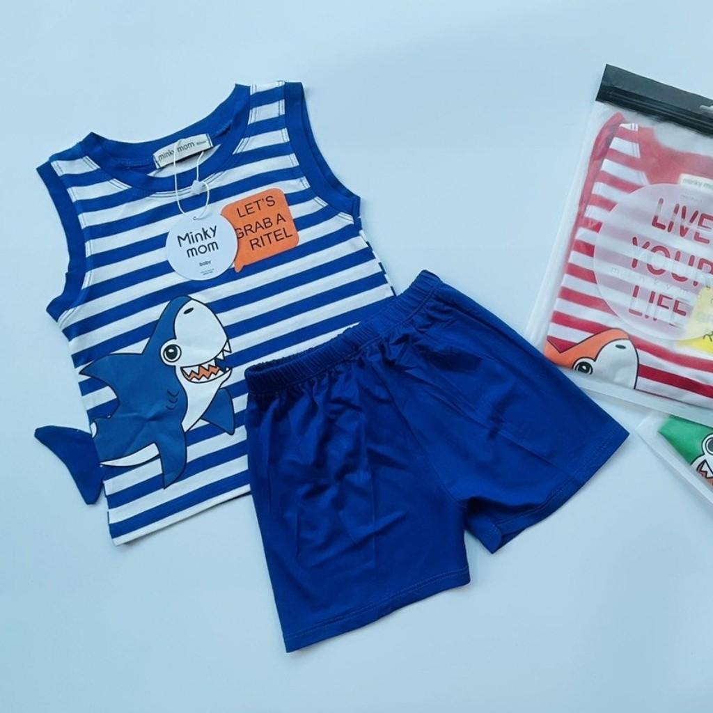Đồ Bộ Cho Bé Trai, Bé Gái Mặc Nhà Bộ Ba Lỗ Cá Mập Minky Mom Dễ Thương Chất Cotton cao cấp siêu mềm mát cho bé