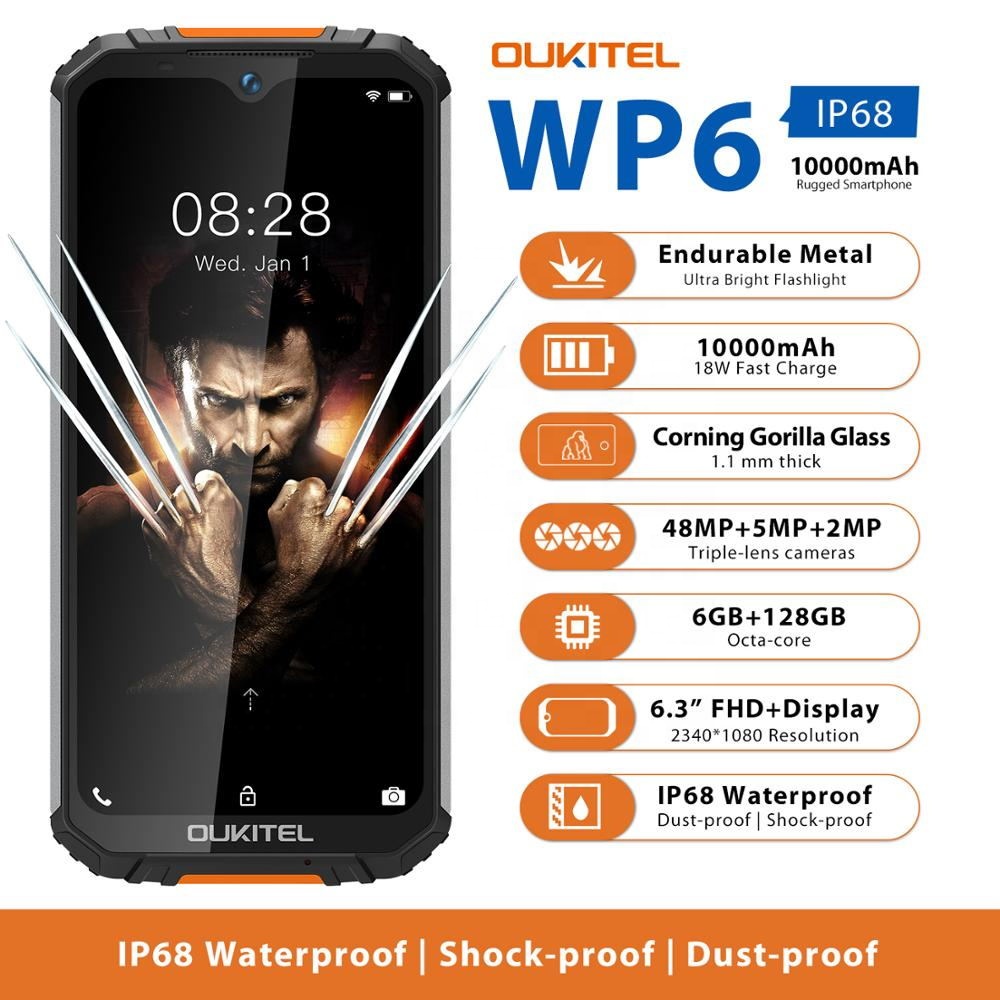 Điện thoại Oukitel WP6 (Chống va đập,chống nước,Ram 6Gb,Rom 128Gb,pin 10.000mAh) - Hàng chính hãng