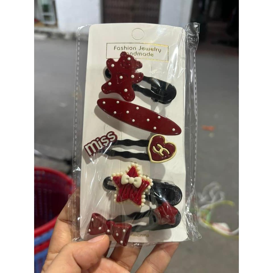 Set 5 kẹp tóc 2025 nơ đỏ năm mới gấu bộ nụ cười smile - giao mẫu ngẫu nhiên
