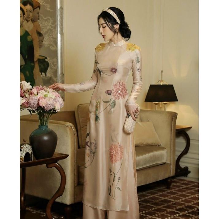 Áo Dài Cách Tân Đính Kết Chim Hoa Sắc Xảo ,Điệu Đà, 2 Mẫu Cho Nàng Lựa Chọn