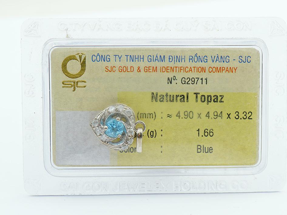Dây chuyền bạc S925 đính đá Topaz xanh Hoàng Ngọc tự nhiên kiểm định