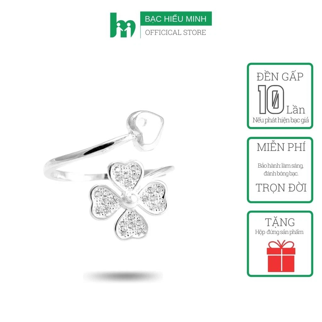 Nhẫn Nữ Bạc Ý - Cỏ 4 Lá May Mắn - Bảo Hành Vĩnh Viễn ( Hàng Chính Hãng ) Bạc Hiểu Minh NU384S