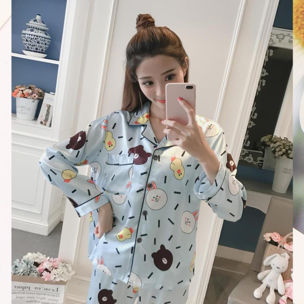 Đồ bộ Pijama lụa áo dài tay, quần dài - Đồ Mặc Nhà Nữ Cao Cấp Hàng Loại 1 Mềm Mại B57