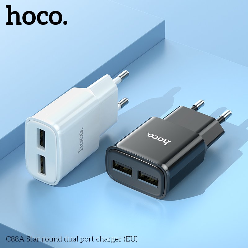 Cóc Sạc 2 Cổng USB Dành Cho Hoco C88A Dòng 2.4A Chân Cắm Eu Hàng Chính Hãng
