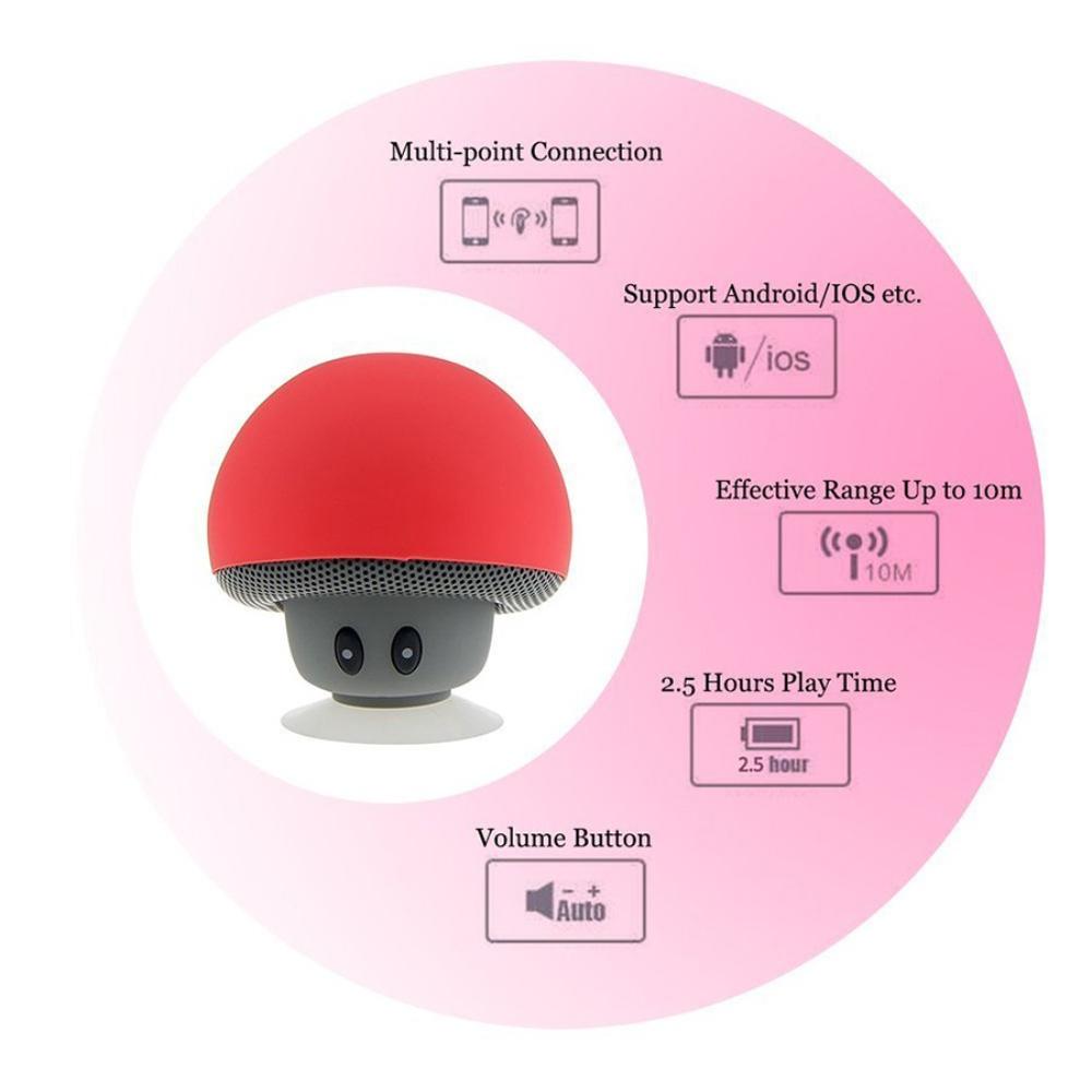 Phim hoạt hình loa bluetooth di động âm thanh nổi ngoài trời Subwofer Mini Mushroom không dây loa không thấm nước điện thoại điện thoại Color: Pink