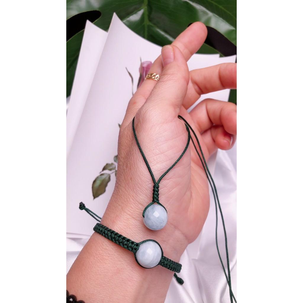 COMBO VÒNG VÀ DÂY CHUYỀN ĐÁ THẠCH ANH TRẮNG DÂY XANH