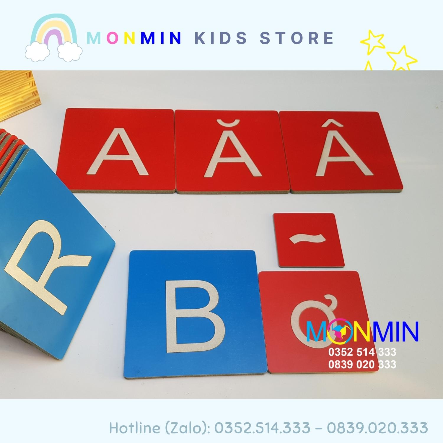 Bộ 29 Chữ cái nhám Tiếng Việt nét In Hoa MONMIN (Montessori Sandpaper Letters)