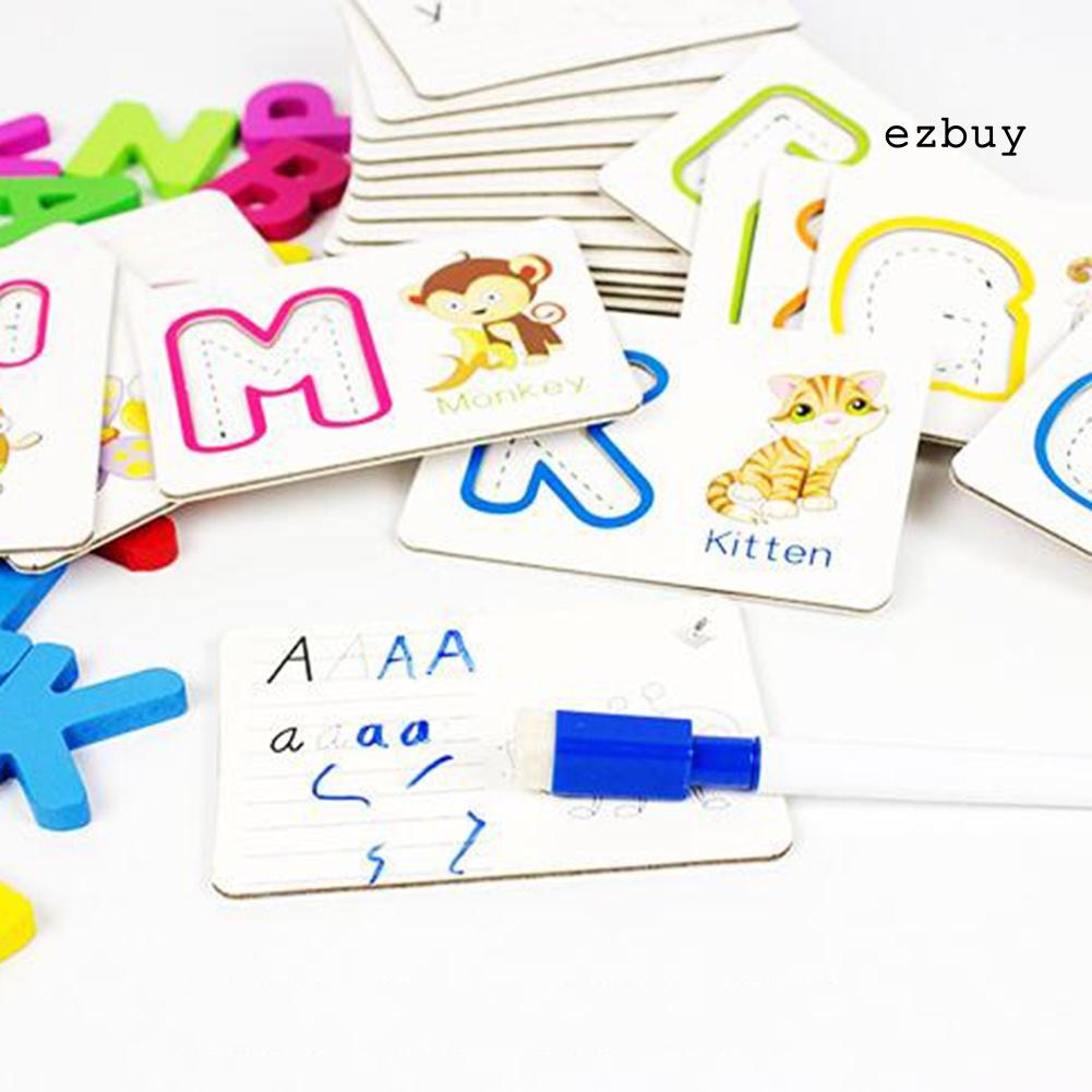 EY-Wooden English Alphabet Puzzle Flashcard with Pen Education Kids Toy