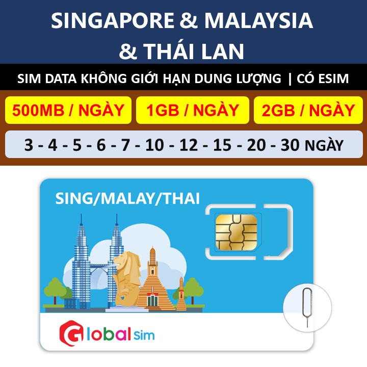 SIM SINGAPORE &amp; MALAYSIA &amp; THÁI LAN - KHÔNG GIỚI HẠN DATA (HÀNG CHÍNH HÃNG)