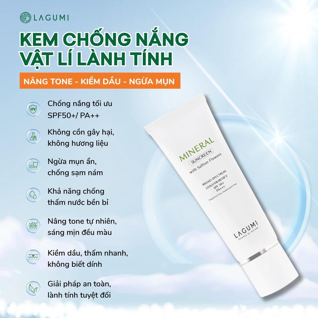 Bộ đôi tẩy trang 120ml và kem chống nắng nâng tone LAGUMI 50g chiết xuất nhuỵ hoa nghệ tây an toàn cho cả mẹ bầu