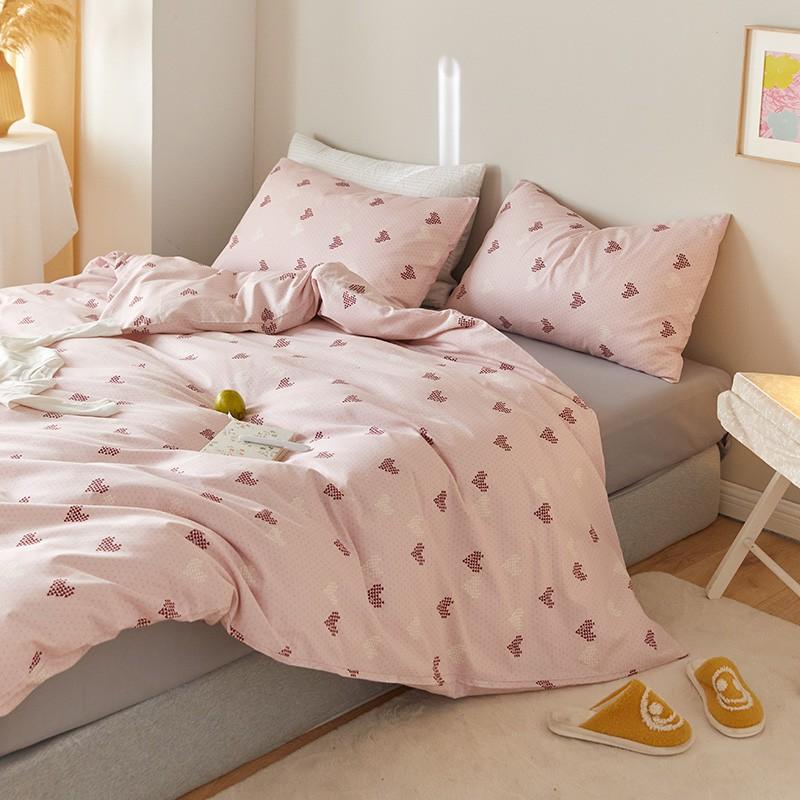 Bộ Chăn Ga Gối Cotton 100% - Tim Hồng