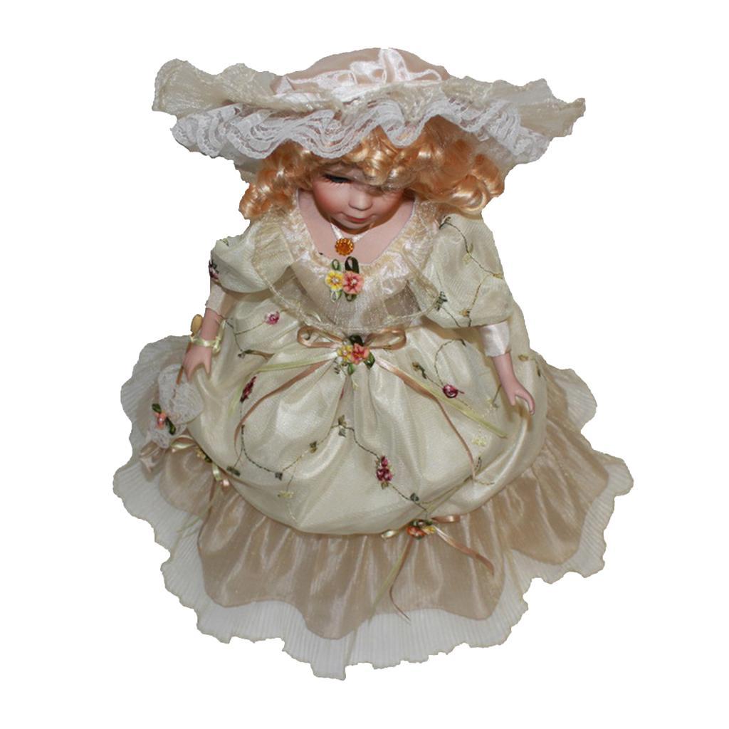 40cm Classical Porcelain  Standing Figure Beige Long Dress Decor
