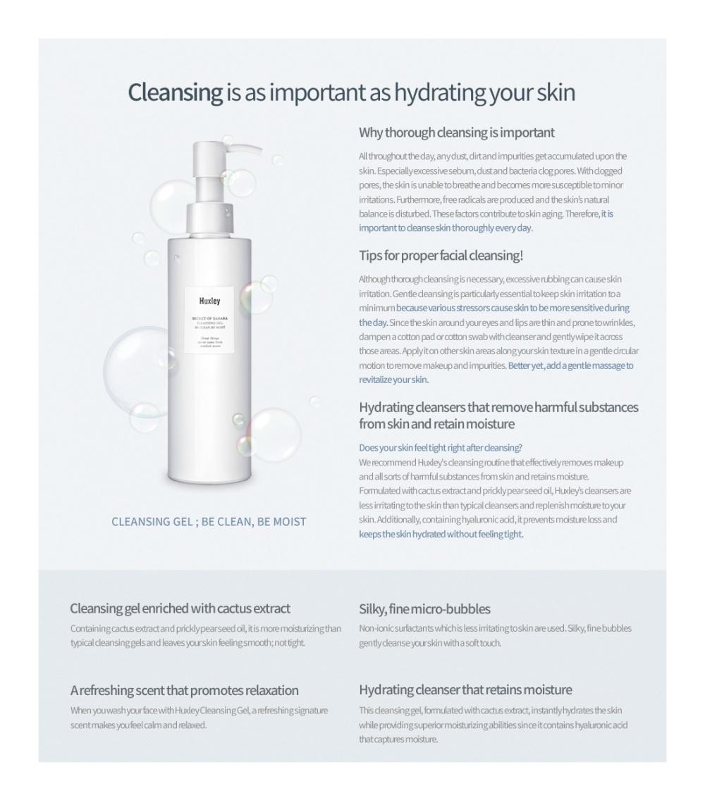 Gel rửa mặt dịu nhẹ dành cho da nhạy cảm Huxley Cleansing Gel; Be Clean Be Moist 200ml