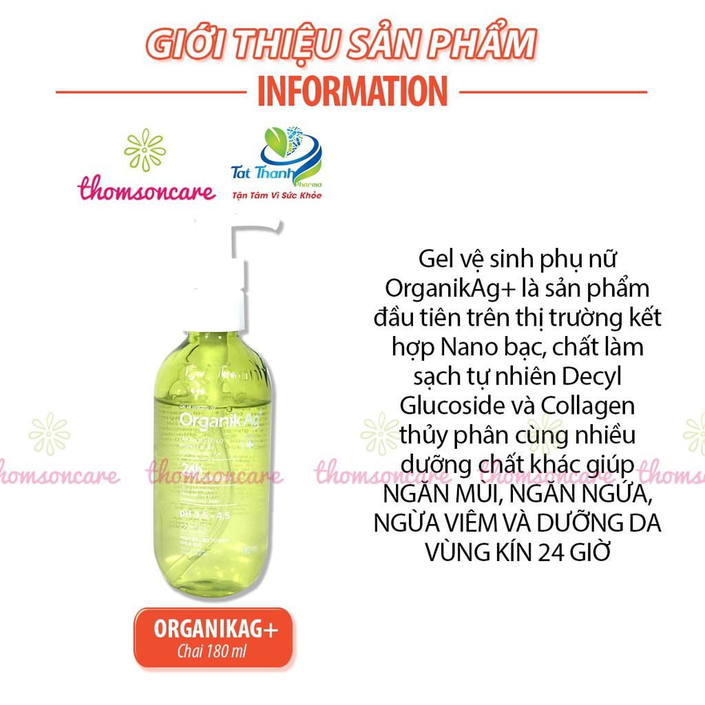 Dung dịch vệ sinh phụ nữ Organik Ag+ có Nano bạc - Ddvs Giúp cân bằng độ ẩm PH - Chai 180ml có vòi rửa phụ khoa