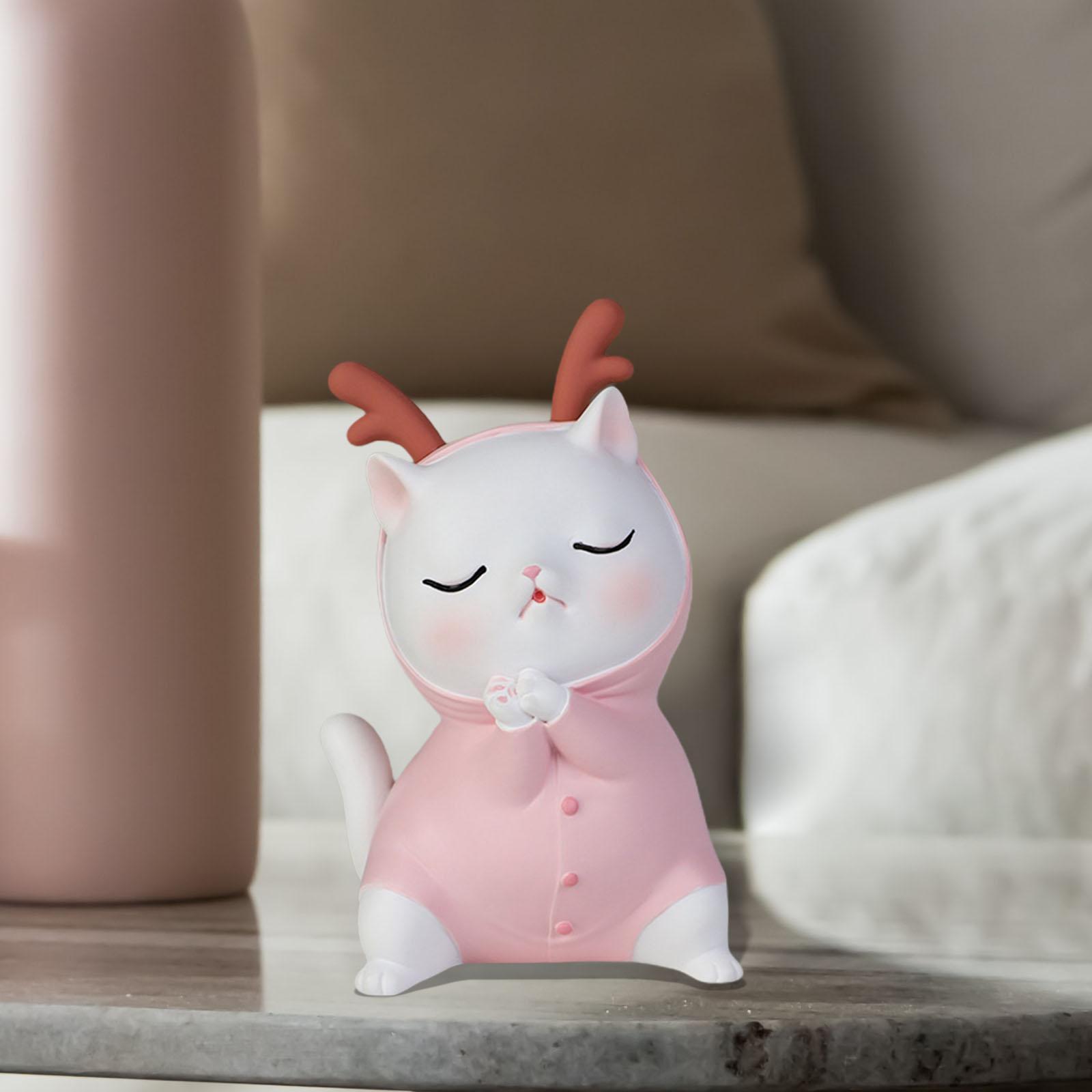 Cat Figurine Decoration Sculpture Kitty Statue for Tabletop Living Room Pink