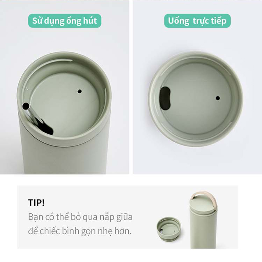 Bình giữ nhiệt Lock&amp;Lock 475ml Metro Two Way màu trắng LHC4274WHT, Hàng chính hãng, có quai xách, đế silicone chống trượt - JoyMall