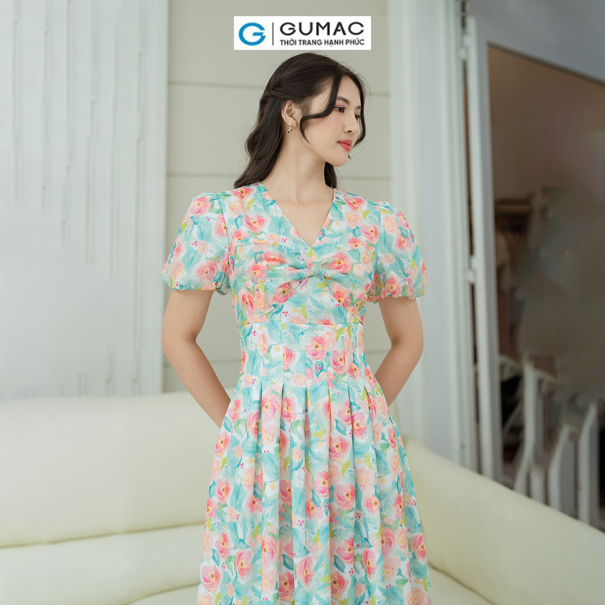 Đầm A chiết ly eo GUMAC DD08059