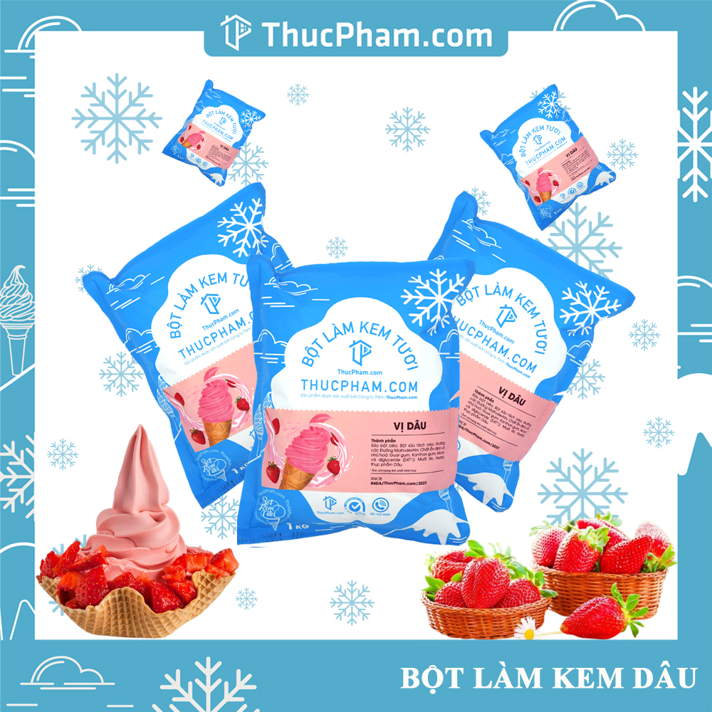 Bột Làm Kem Tươi THUCPHAM.COM Vị Dâu 1kg - Công Thức Độc Quyền Hương Vị Mới, Không Gắt, Không Hắc