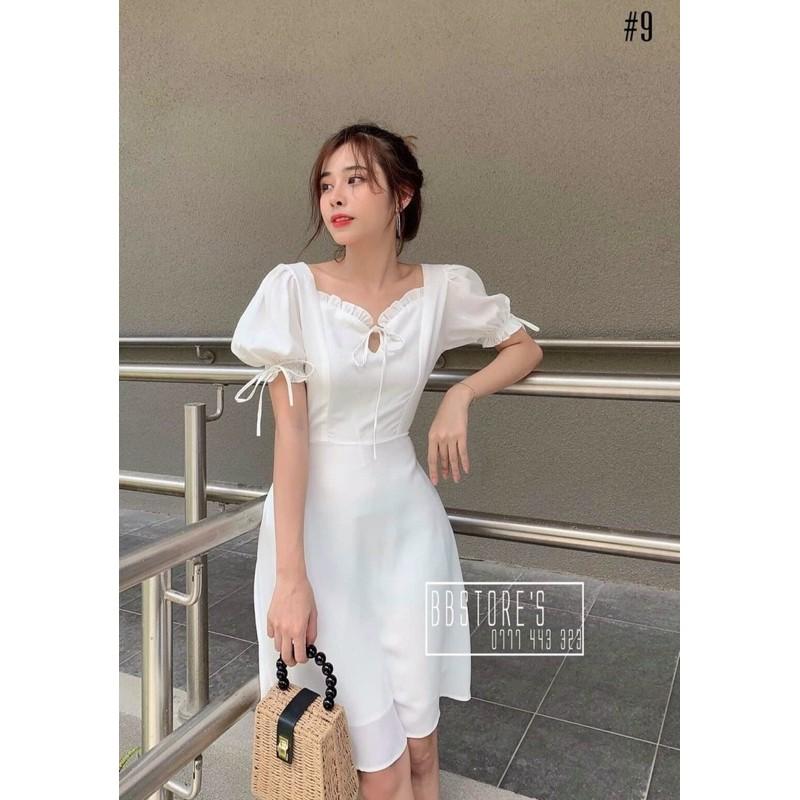 Đầm voan cổ nhún tay phồng xinh lung linh