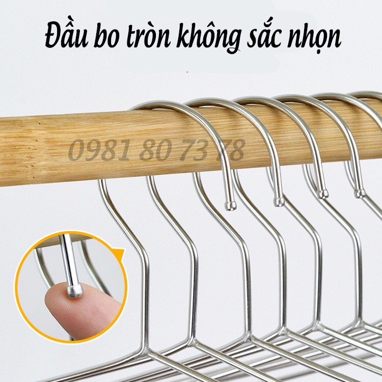 Set 10 Móc Treo Phơi Quần Áo Người Lớn - Chất Liệu Inox - Dày 3mm - Đầu Bo Tròn