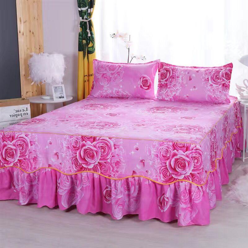 3 Chiếc Giường Váy In Hoa Trang Bị Tấm Bao Nhà Duyên Dáng Drap Giường Giường Khăn Trải Trang Trí Phòng Ngủ Nệm Bọc Áo Gối Chần Gòn