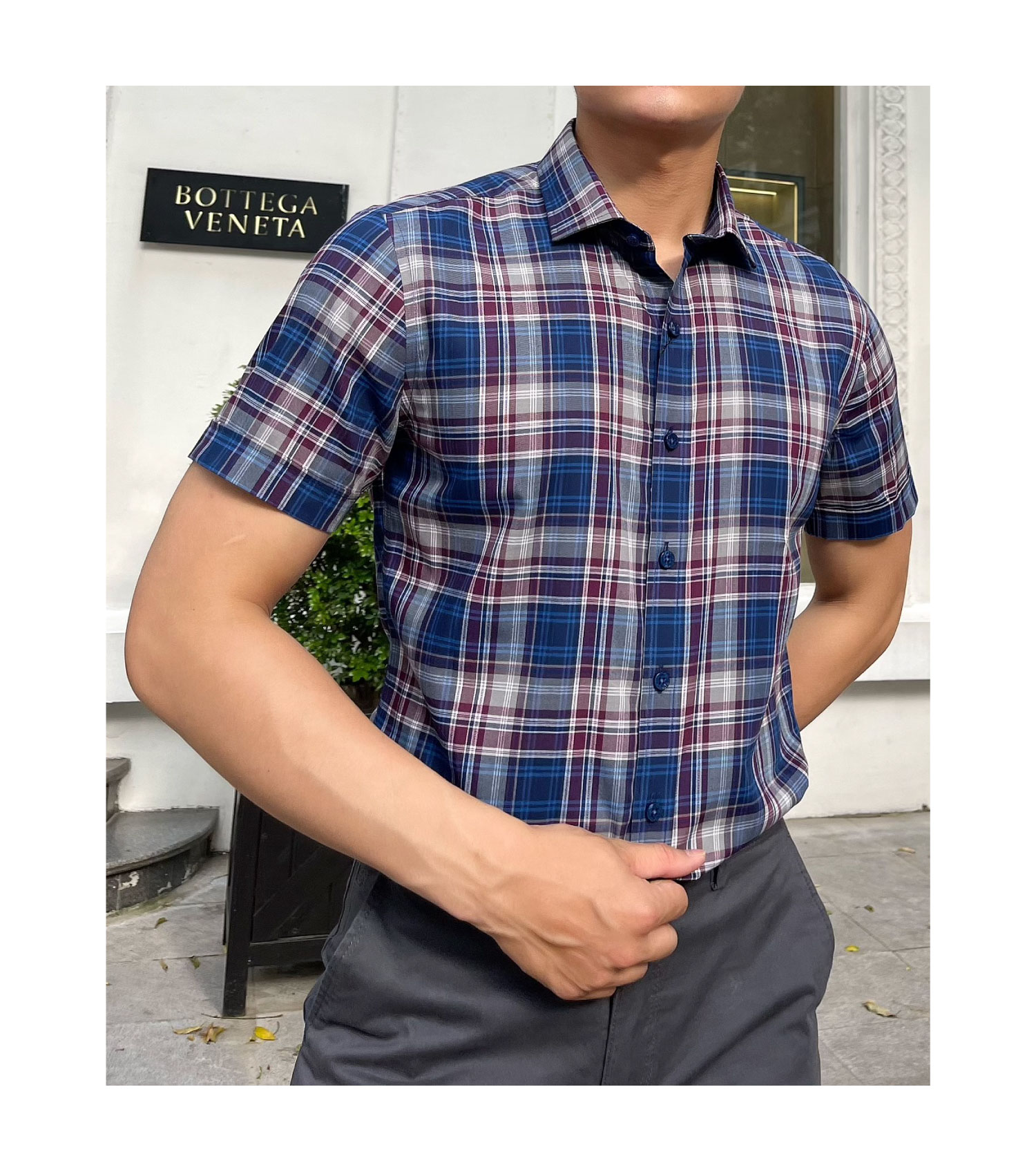 Áo sơ mi nam BELLUNI SLIMFIT hoạ tiết caro trẻ trung năng động phá cách -  ANS.BPS.BE.206.V1