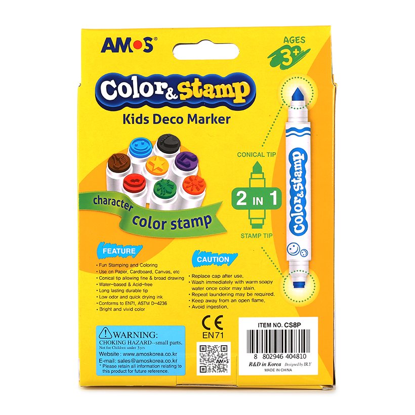 Bút Dạ 2 Đầu Amos Color &amp; Stamp CS8P (8 Bút/Hộp)