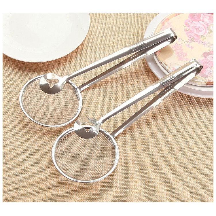Kẹp Vợt Gắp Thực Phẩm Chiên Rán Thép Không Gỉ, Vớt Cặn Dầu Chiên Có Lưới